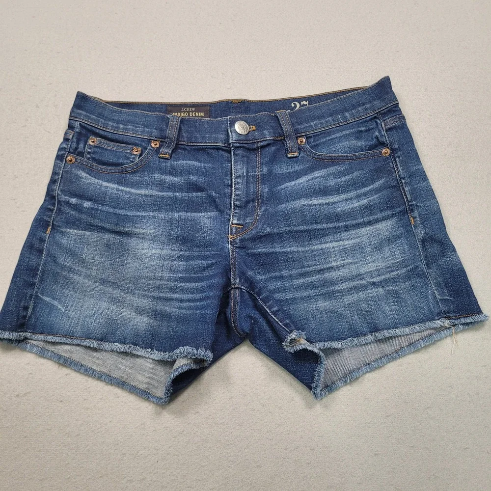 J Crew Indigo Denim Cut Off Shorts Dark Wash Raw Hem Size 27 A0813